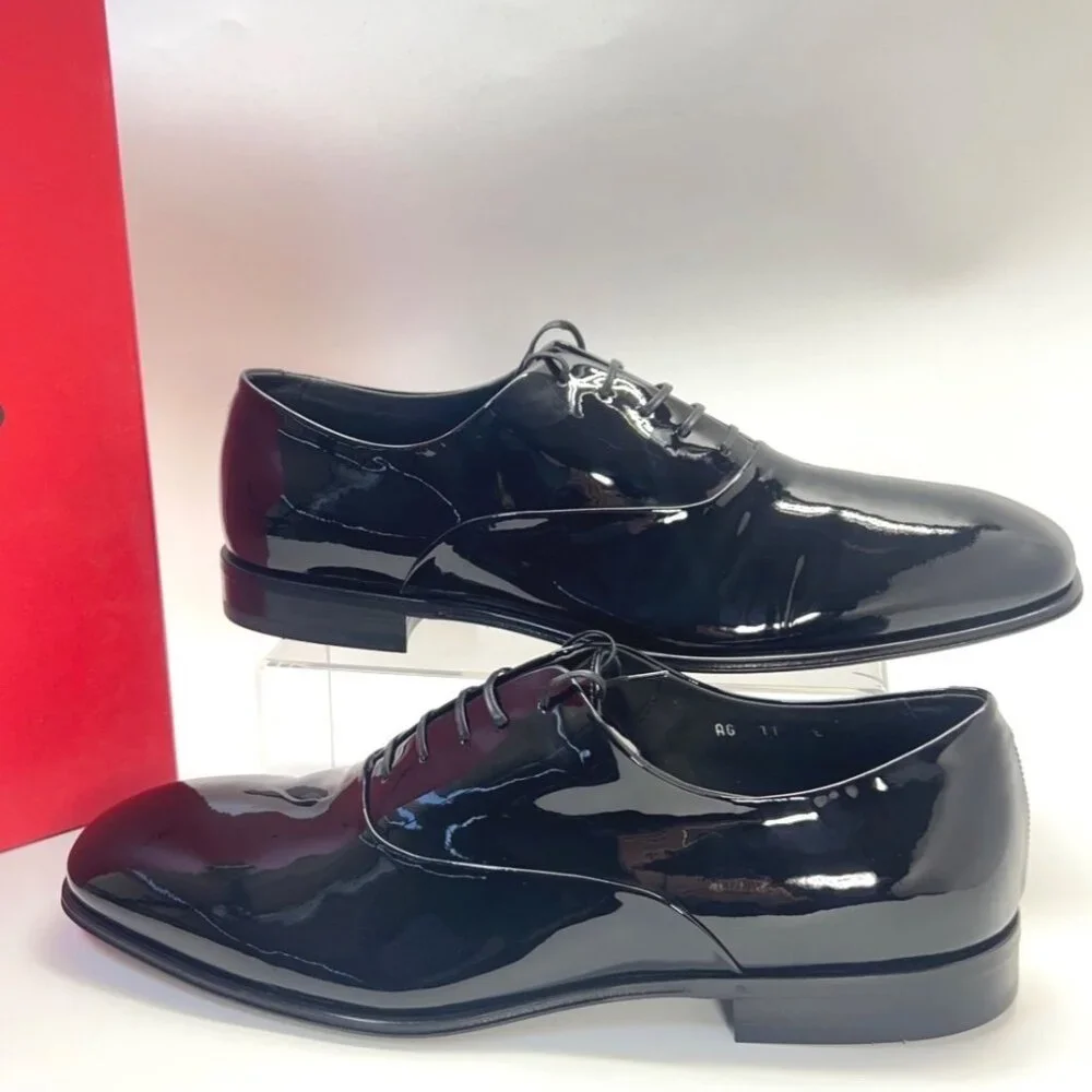 Salvatore Ferragamo Denzel Men Shoes Black Patent Leather Formal Shoes Size 11E